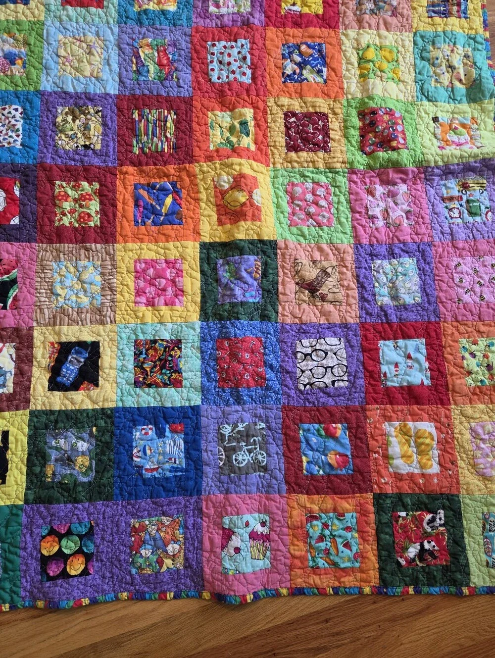 Colorful Patchwork Quilt Kids Happy Hearts Handmade Lap Size